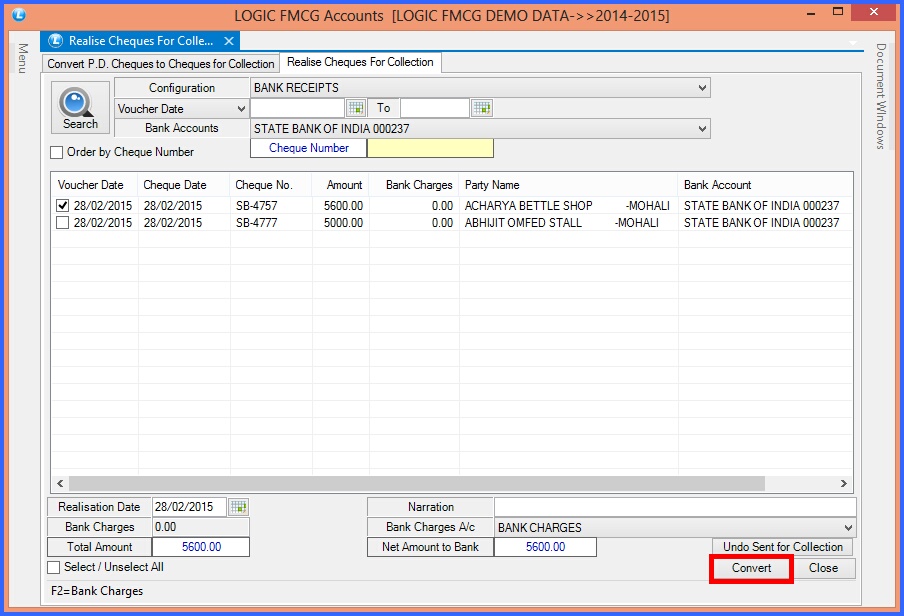 fmcg realise cheques for collection 2